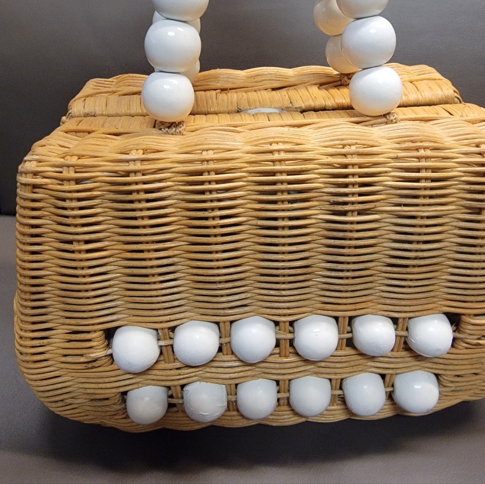 Anthropologie Bali Beaded Straw Satchel ret